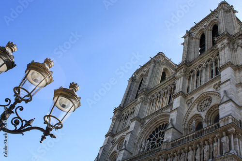 Notre-Dame Cathedral and street lamp in Paris