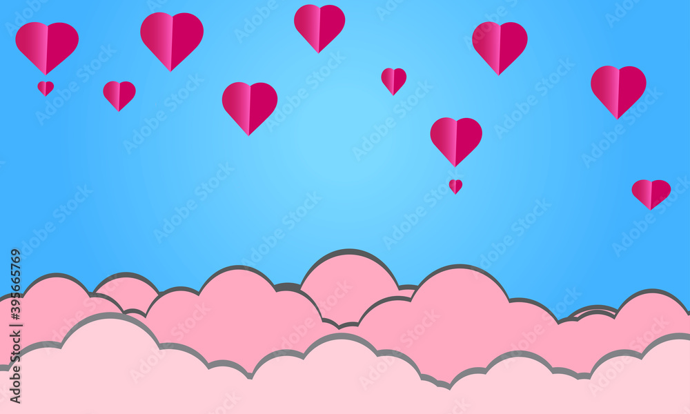 valentine's day background with love paper cut, cloud and blue background