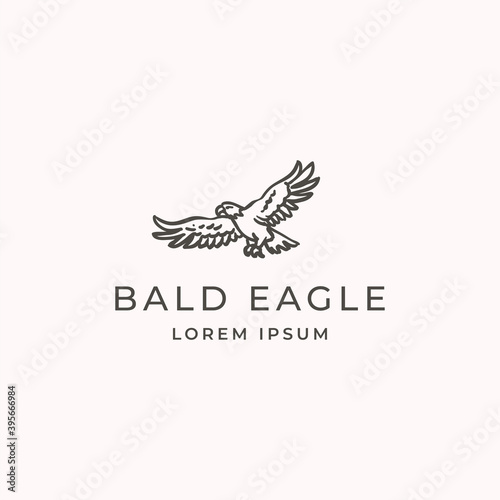 Simple elegance flying bald eagle logo and icon design creative concept
