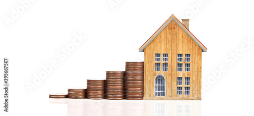 Coin stack house model savings plans for housing,home Real Estate concept