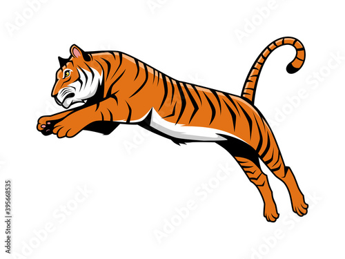 Cartoon Illustration of Tiger Jumping for Mascot Logo, E-Sport Logo. Animals Cartoon Vector Illustration.