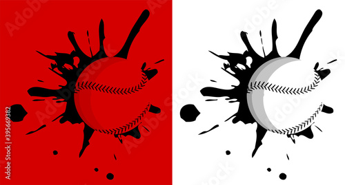 Baseball hit the wall with splashes. Sport equipment. Team sports in America. Active lifestyle. Vector