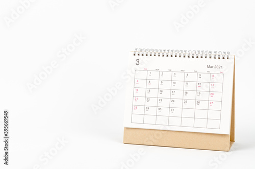 March month, Calendar desk 2021 for organizer to planning and reminder on white background. Business planning appointment meeting concept © Southtownboy Studio