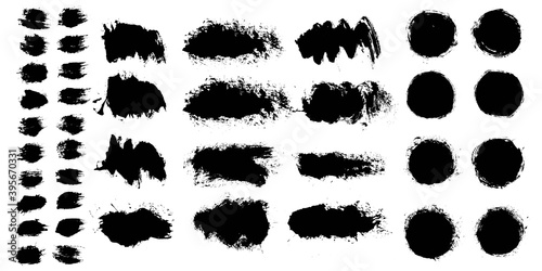 Vector collection of black paint,brushes,ink brush stroke,line on white background.