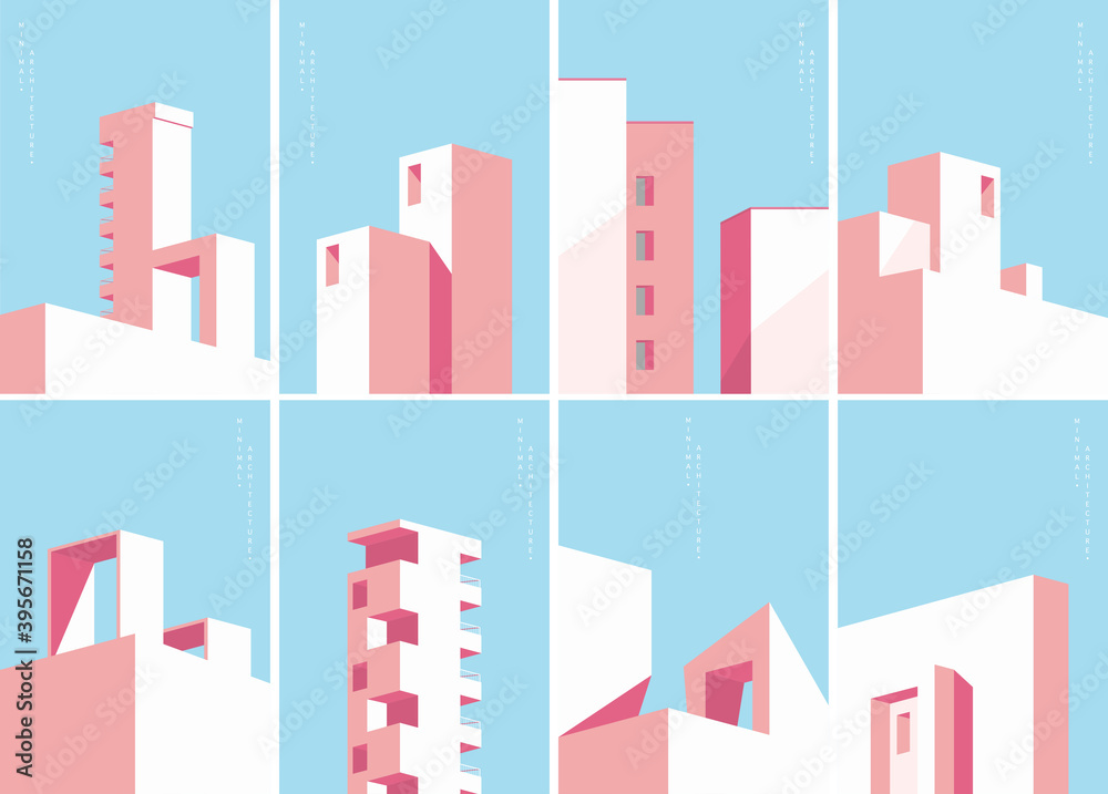Cover set background of minimal architecture, Abstract building with pastel colour. Vector Illustration.