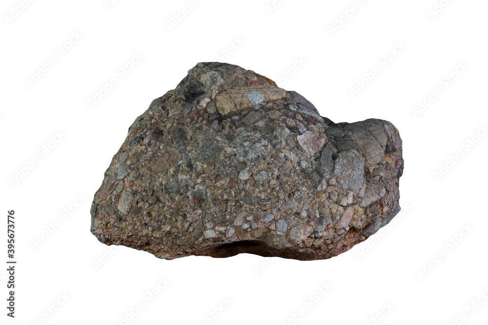 conglomerate rock stone isolated on white background.