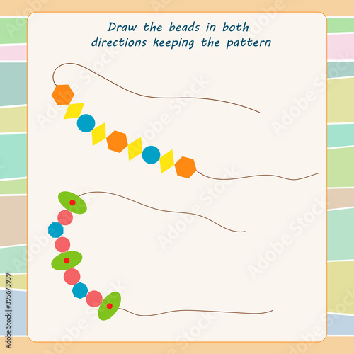  Game for the development of logical thinking. Draw the beads in both directions keeping the pattern