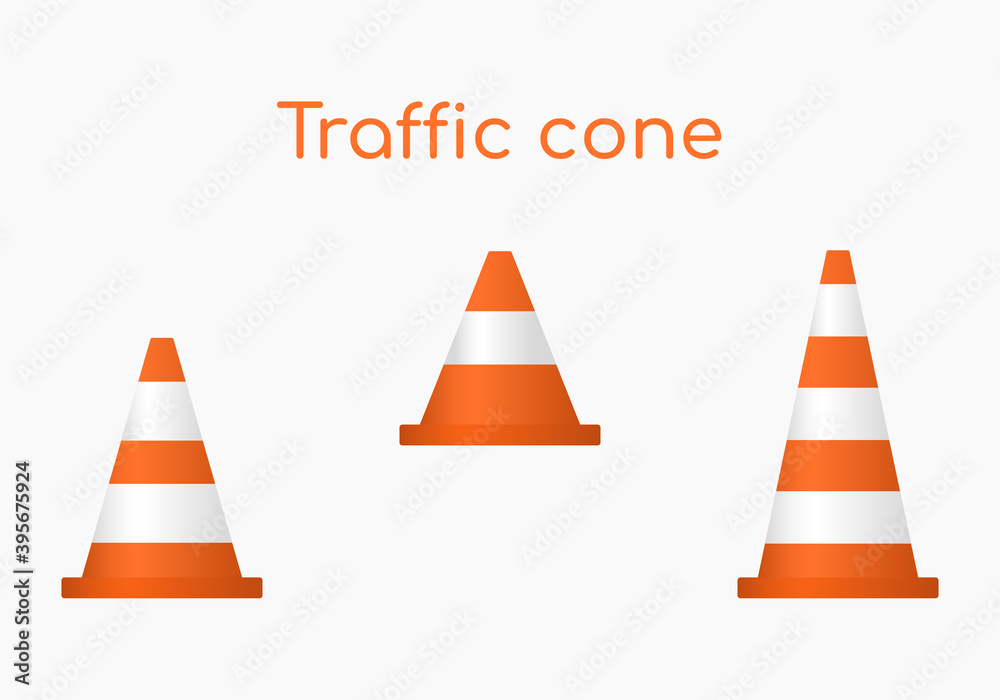 Vector illustration, types of traffic cones, different sizes and