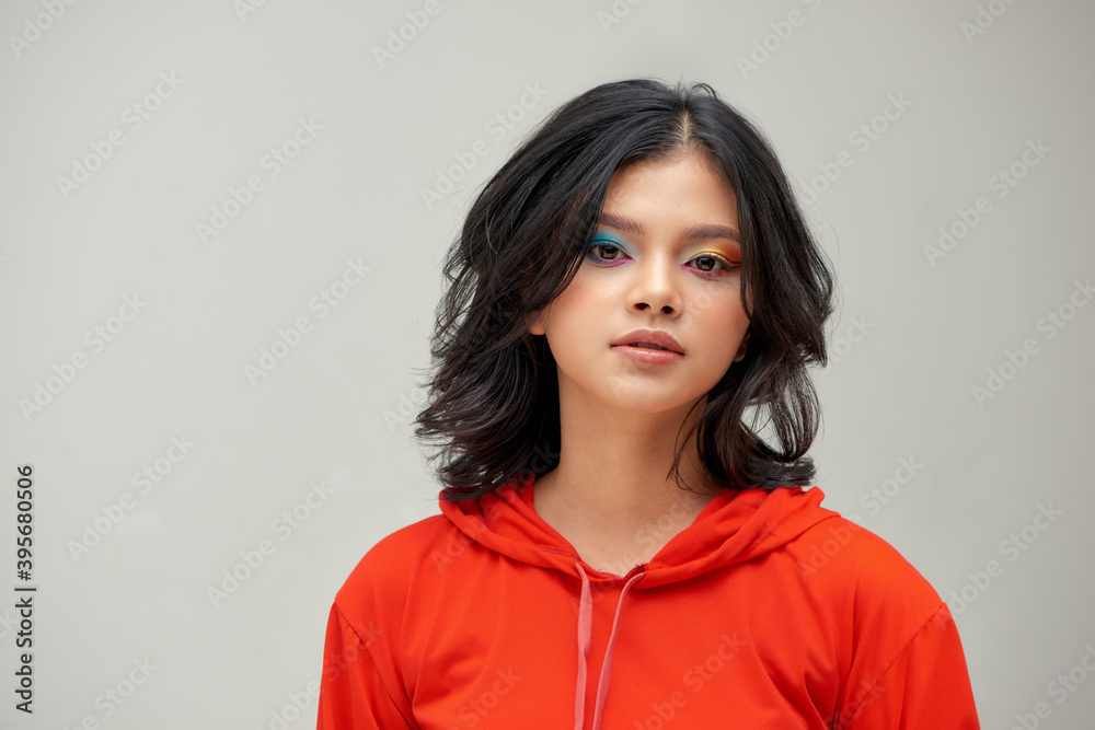 Dark hair beautiful woman with amazing eyeshadow makeup Dark hair beautiful woman with amazing eyeshadow makeup