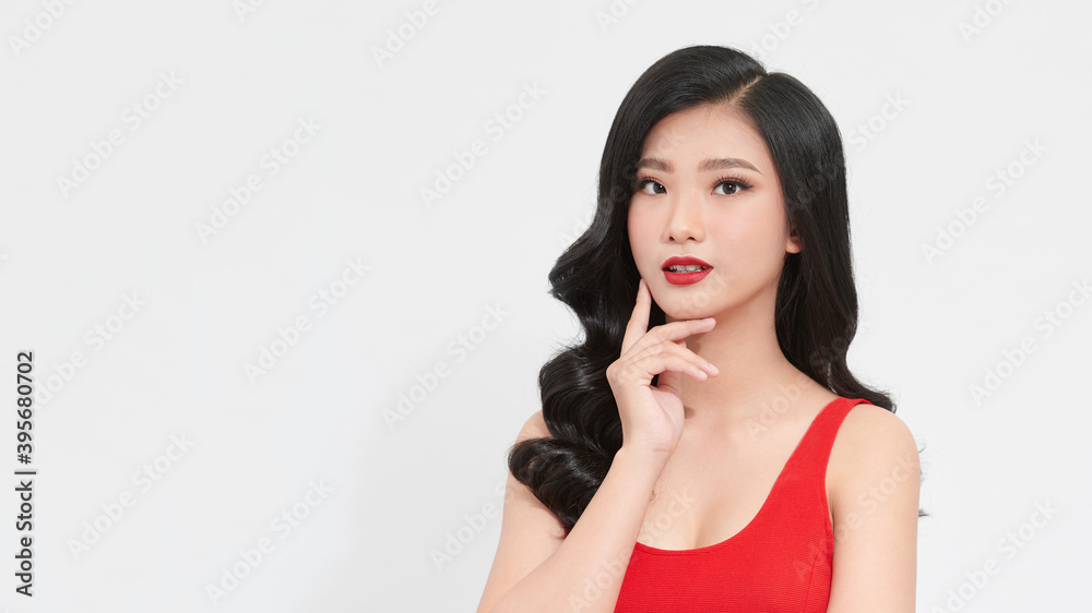 portrait of a beautiful young girl with red lips portrait of a beautiful young girl with red lips