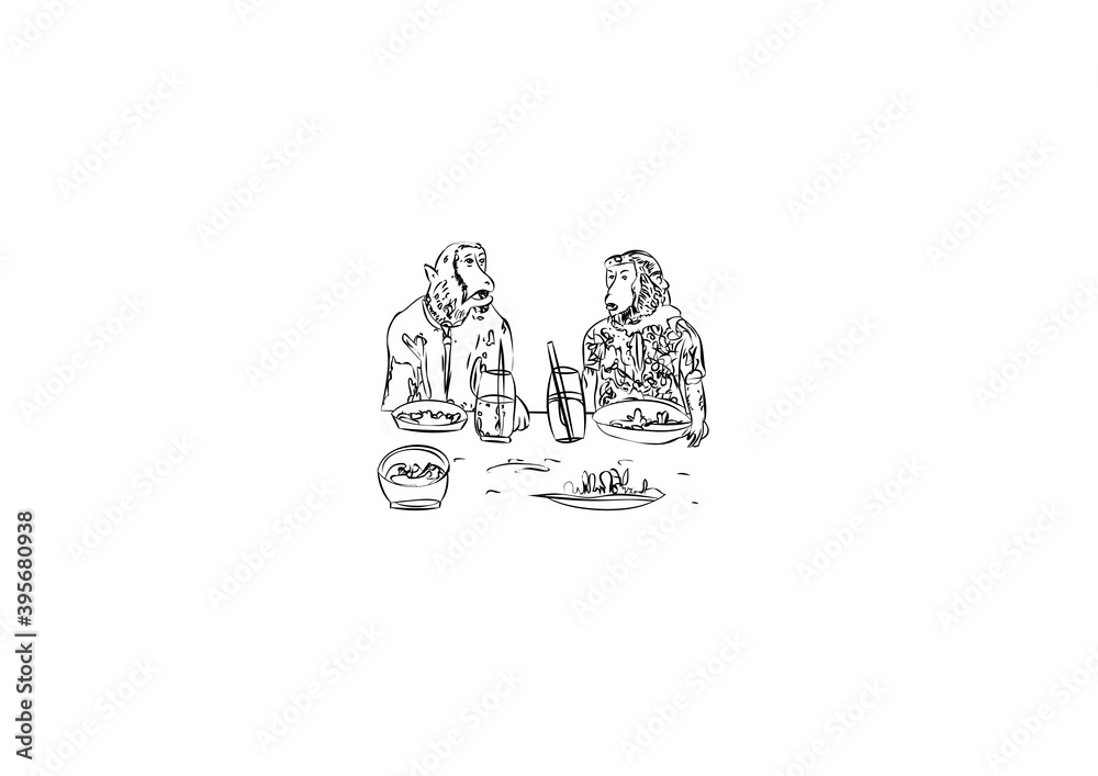 Cartoon monkey couples on first date Cartoon monkey couples on first date