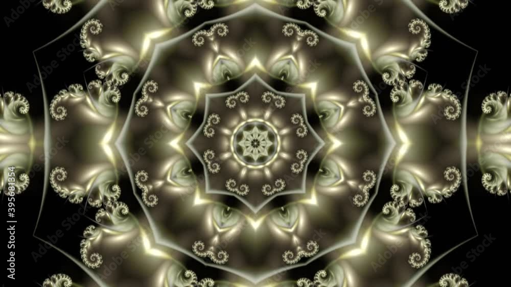 animation of a glass fractal mandala with changing shapes and shapes