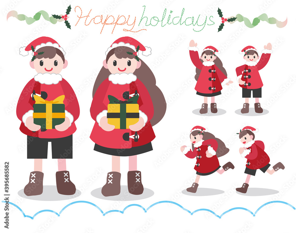 Santa Costume Children Christmas Illustration Motion Variation
