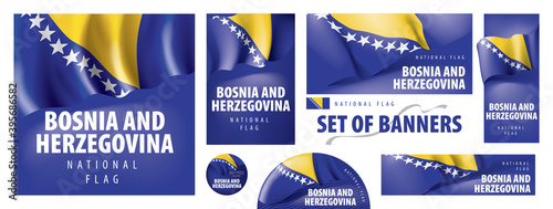 Bild auf Leinwand Vector set of banners with the national flag of the Bosnia and Herzegovina