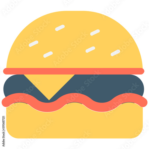 
Hamburger filled with stuffed patty, flat icon
