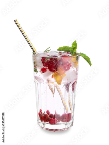 Wallpaper Mural Glass of cold mojito with berries and fruits on white background Torontodigital.ca