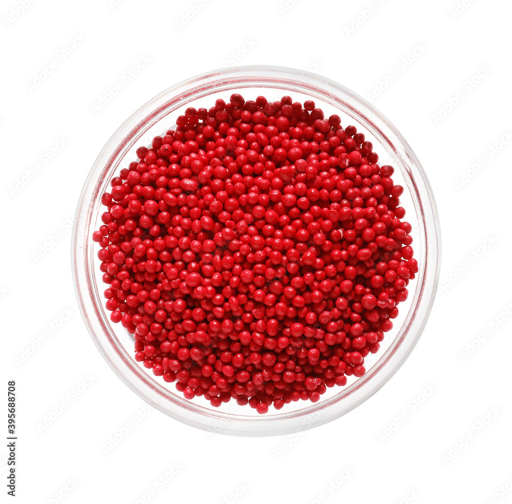 Bowl with sweet sprinkles on white background Bowl with sweet sprinkles on white background