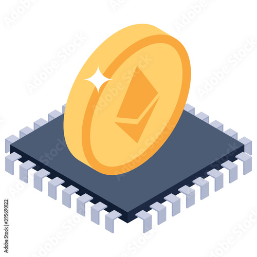 
Ethereum coin icon in isometric style 
