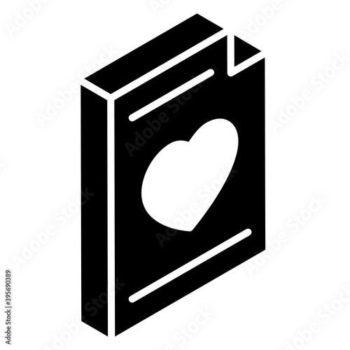 
Heart on paper, wishlist icon in glyph isometric design 
