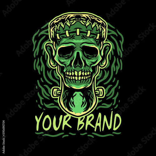 skull frankenstein head illustration