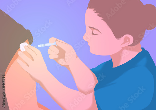 Close up Hand of Doctor makes an injection to arm of people, covit 19 vaccination Healthcare treatment medical concept,vaccination,Get vaccinated photo