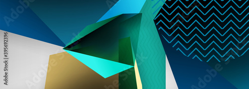 Low poly 3d geometric shapes, minimal abstract background. Vector illustrations for covers, banners, flyers and posters and other