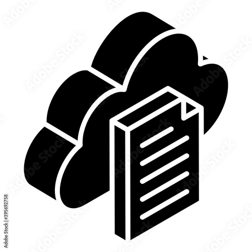 
Cloud file icon in glyph isometric style, online storage 
