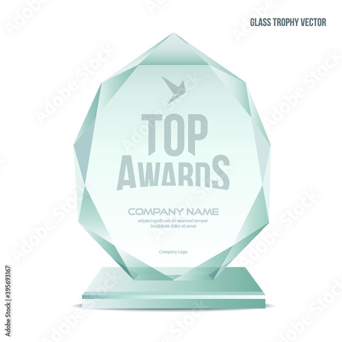 Glass trophy award, transparent Vector Illustration.