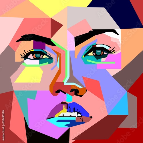 abstract pop art woman face, colorful wpap beautiful girl face, photo