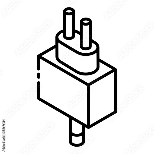 
A glyph isometric design of computer plug icon
