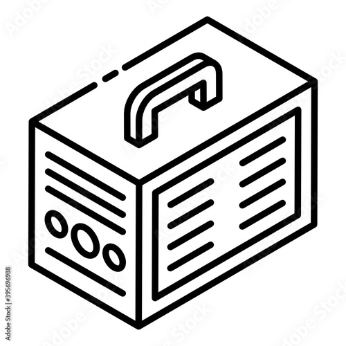 
Glyph isometric vector design of electric battery unit, power accumulator 
