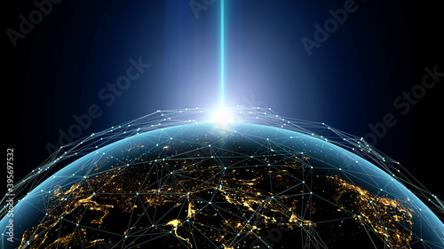 
 A earth with light beam 3D Illustration photo