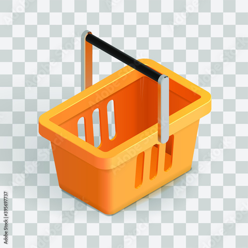 Vector illustration of Isometric yellow shopping basket on transparent background. Online security symbol,  usable for web site design, logo, app, UI, posters. Eps10.