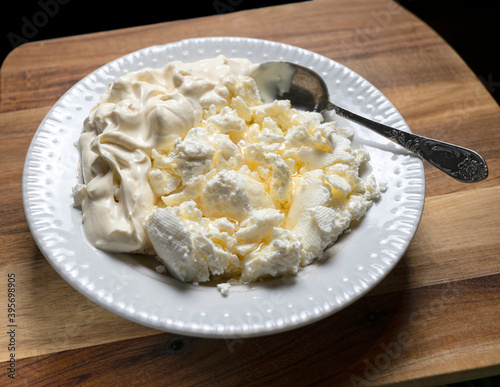 Homemade cottage cheese with sour cream