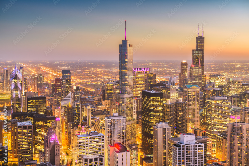 Obraz premium Chicago, Illinois, USA downtown city skyline from above