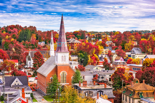 Montpelier, Vermont, USA town skyline in autumn. photo