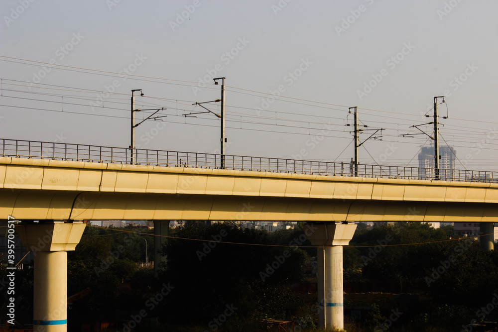 A picture of indian metro train bridge with selective focus A picture of indian metro train bridge with selective focus