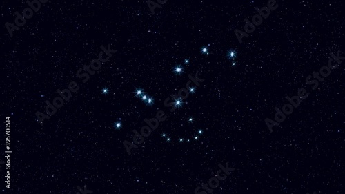 Orion constellation, gradually zooming rotating image with stars and outlines, 4K educational video