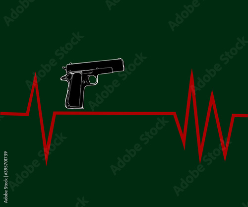 Gun barrel and line graph on red green background