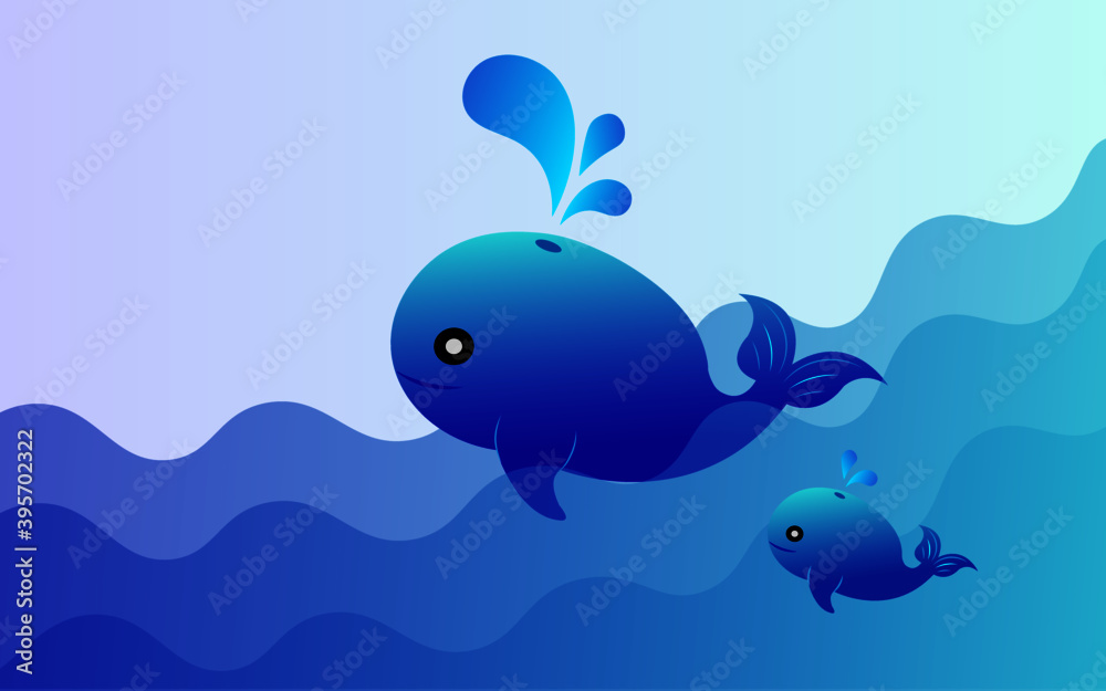 Blue whale vector. Whale spouting water Blue whale vector. Whale spouting water