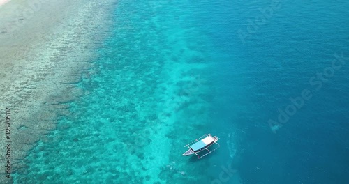 Wallpaper Mural Tropical island, boat in turquoise water over beautiful coral reef, aerial Torontodigital.ca