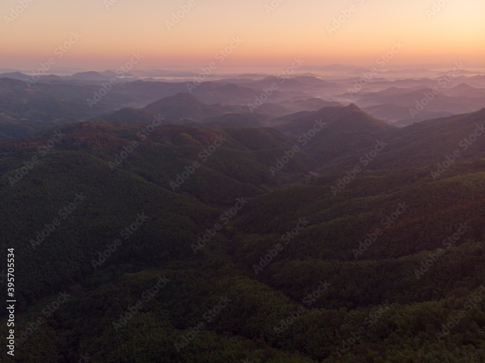 mountain and sunrise aerial view