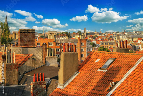 Brussels Belgium rooftops blue sky