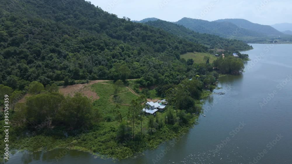 Aerial view from drone of Dam in the forest. Pranburi dam in Thailand. Aerial view from drone of Dam in the forest. Pranburi dam in Thailand.