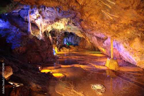 View of National Forest Park Lingyan Cave (Chinese: Lingyandong) with the karst caves feature in Wuyuan County, Jiangxi province, China. 