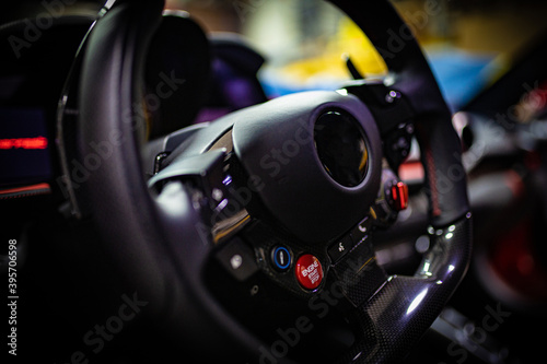 Steering wheel of a luxury dream sports car
