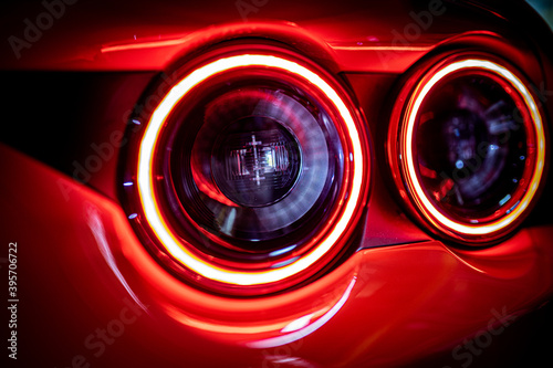 round red back lights of a luxury dream sports car