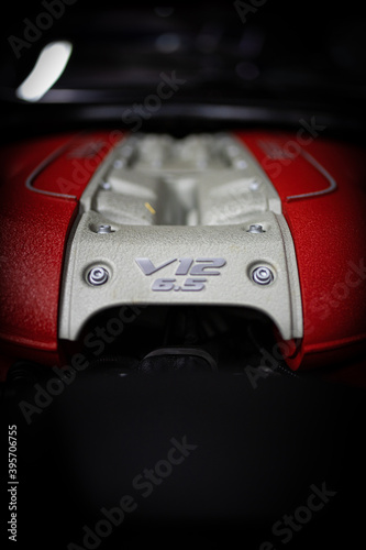 red sports car engine of a luxury dream car