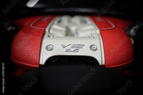 red sports car engine of a luxury dream car
