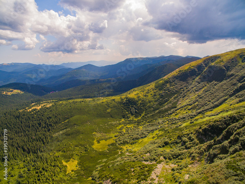 Aerial View of Great Green Ridge. Wooded Mountain Landscape © TrEKone